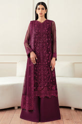 Farasha Regal Violet Festive Formal embroidered chiffon dress with silk trouser